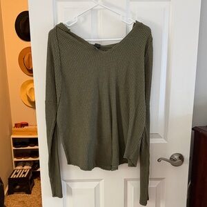 Wild Fable Olive Hooded Long Sleeve Ribbed Top | Size Medium